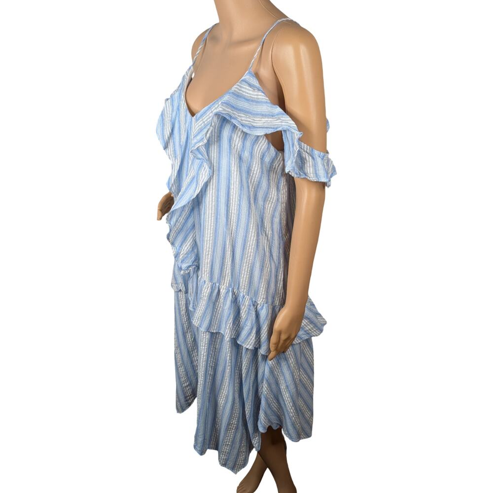 Moon River Anthropologie Blue White Stripe Ruffle Asymmetric Hanky Hem Dress M - Picture 9 of 14